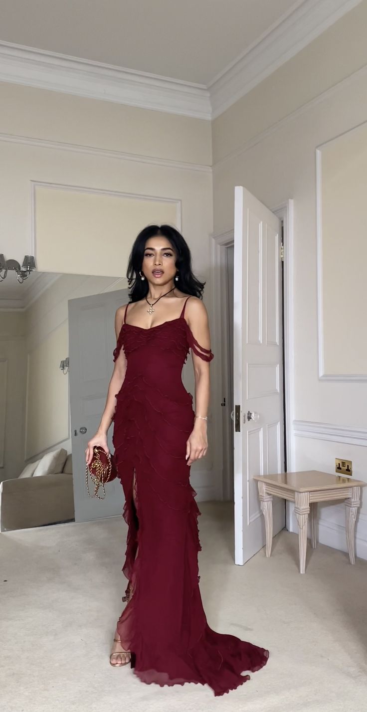 Sexy Burgundy Chiffon Long Prom Dresses Evening Dress cg25244