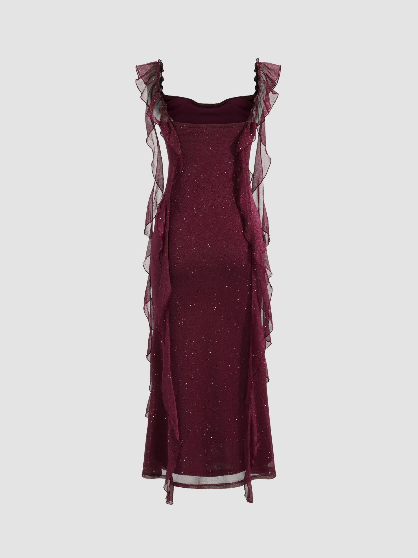 Elegant Sheath Square Neckline Burgundy Chiffon Ruffles Prom Dresses Formal Dress cg25308
