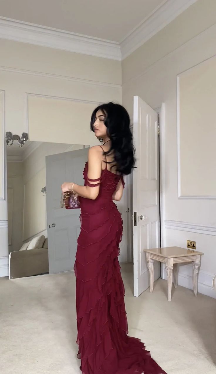 Sexy Burgundy Chiffon Long Prom Dresses Evening Dress cg25244