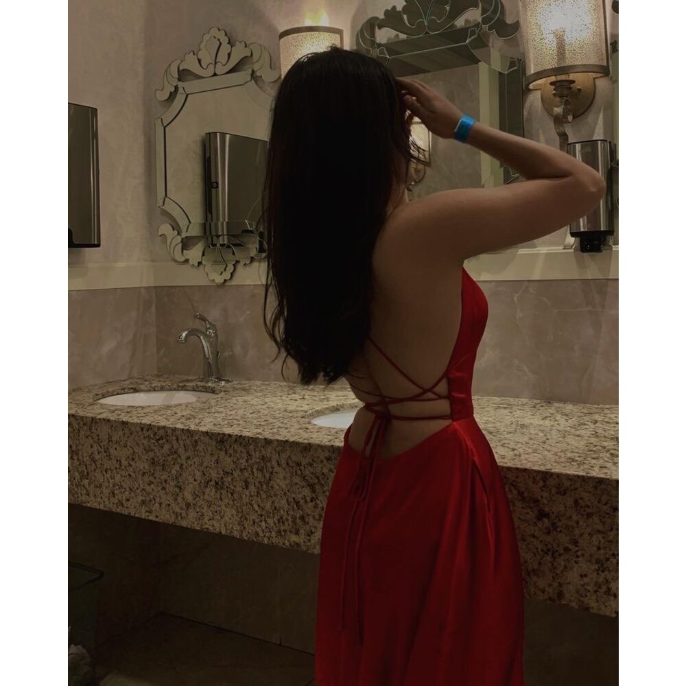 Simple Stain Spaghetti Strap Sleeveless Long Prom Dress with Split cg25245