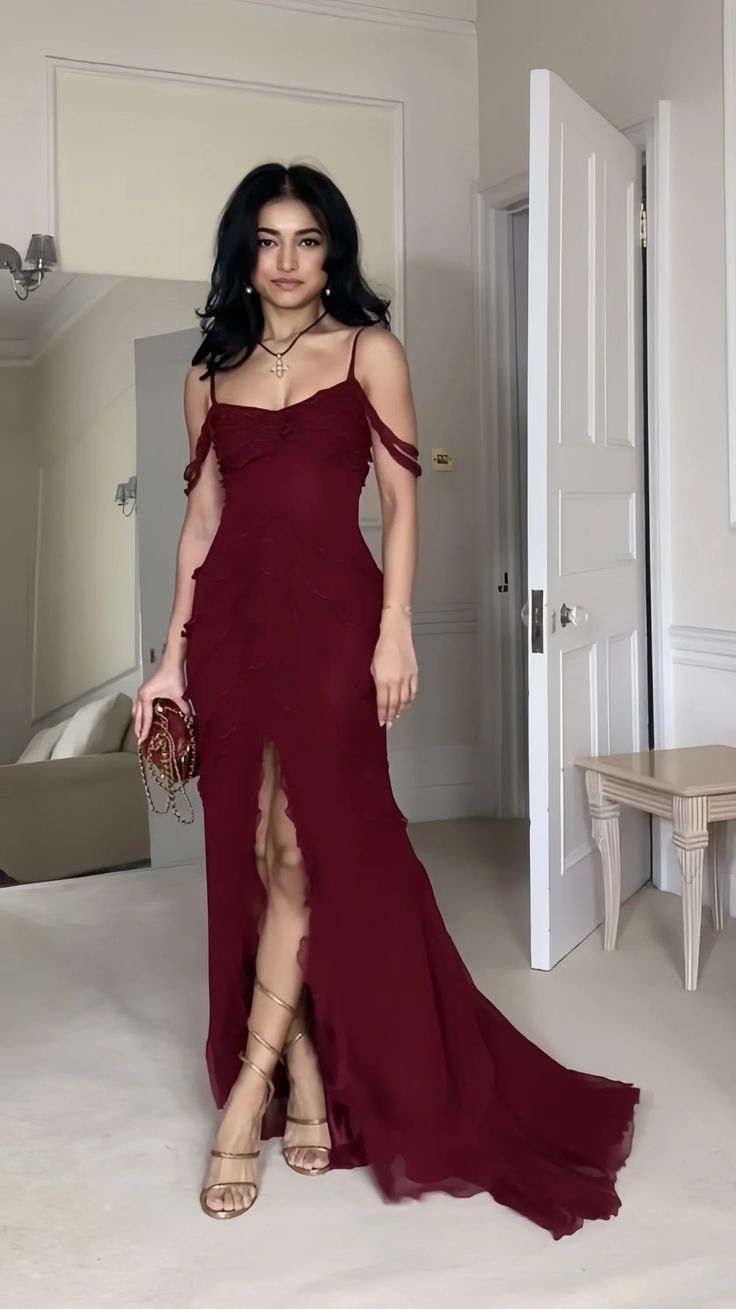 Sexy Burgundy Chiffon Long Prom Dresses Evening Dress cg25244