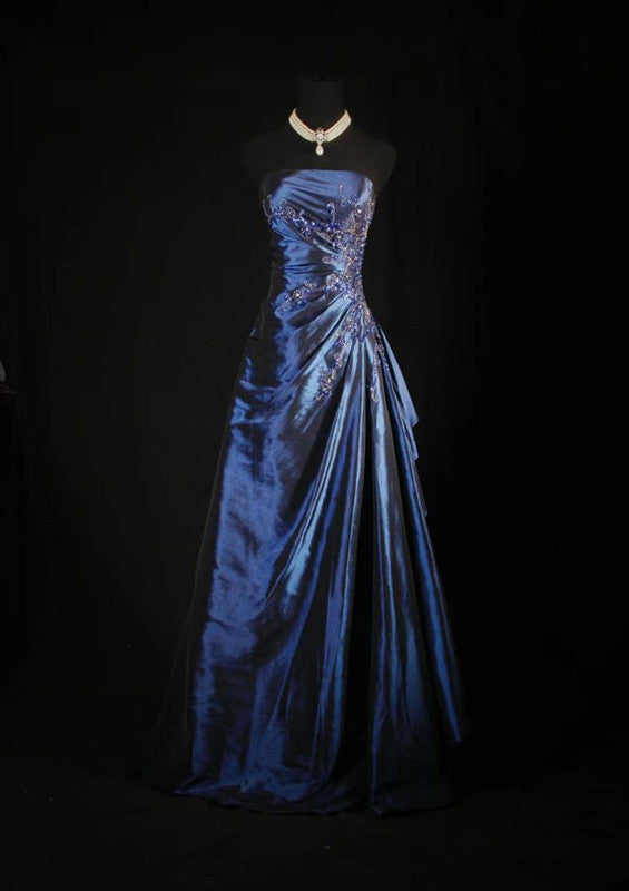 Pretty A Line Sleeveless Navy Blue Long Prom Dress Evening Dress cg25270