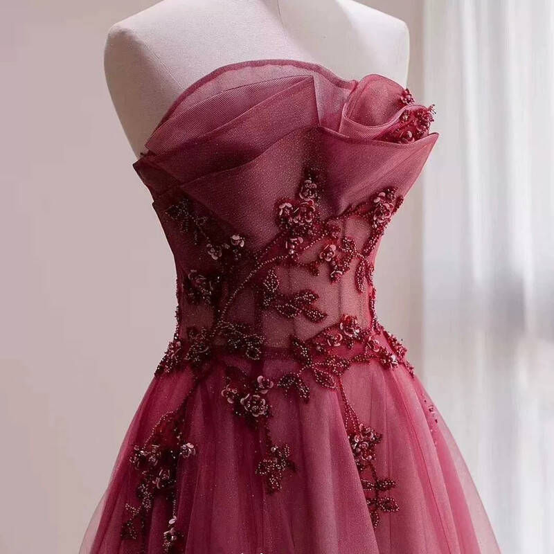 Red Gradient Prom Dress Vintage Strapless Red Wedding Dress Evening Dress cg17095