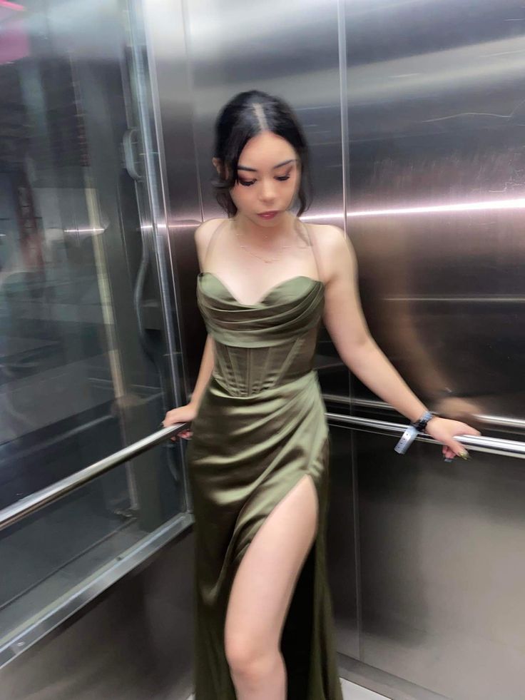 Green Elegant Evening Dress with Slit, Long Prom Dress cg25236