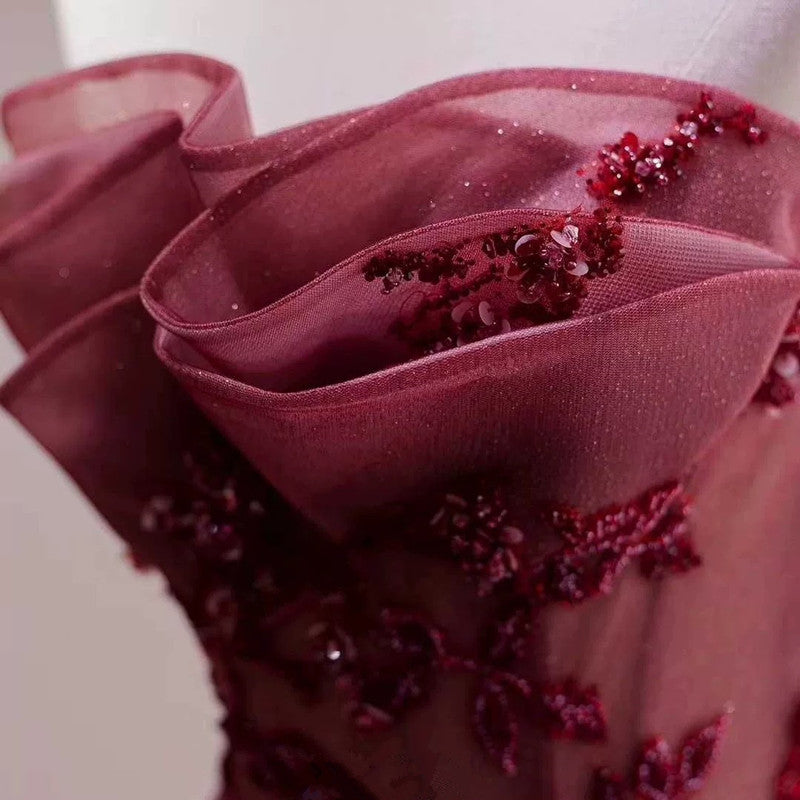 Red Gradient Prom Dress Vintage Strapless Red Wedding Dress Evening Dress cg17095