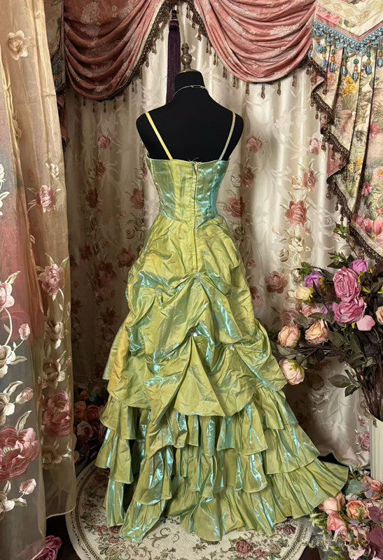 A Line Green Straps Sleeveless Party Dress Green Long Prom Dress cg25259