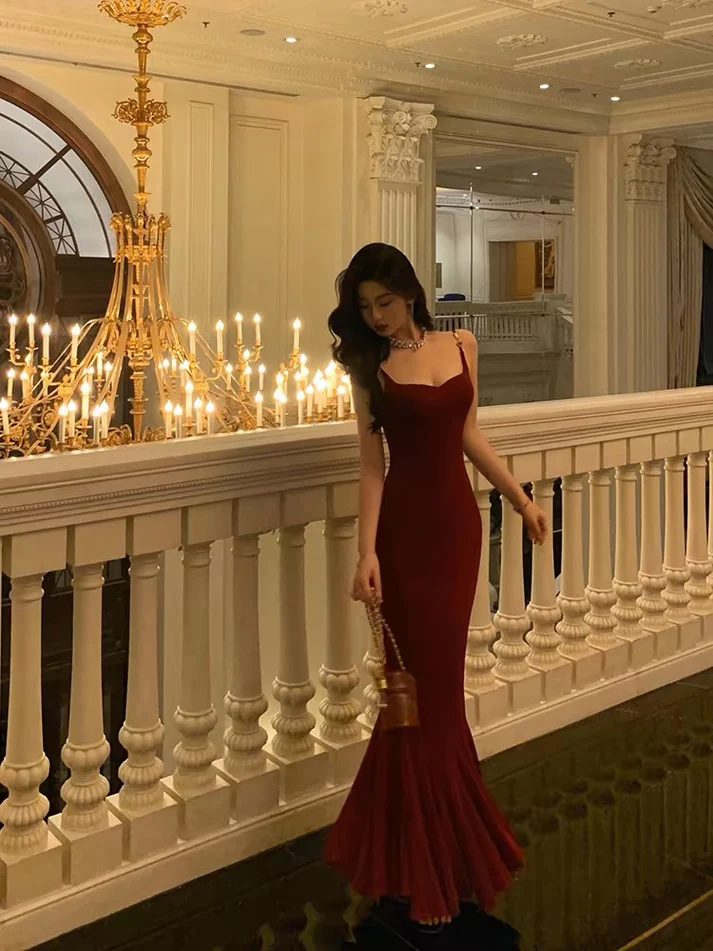 Burgundy Mermaid Long Prom Dress Formal Party Dress cg25148