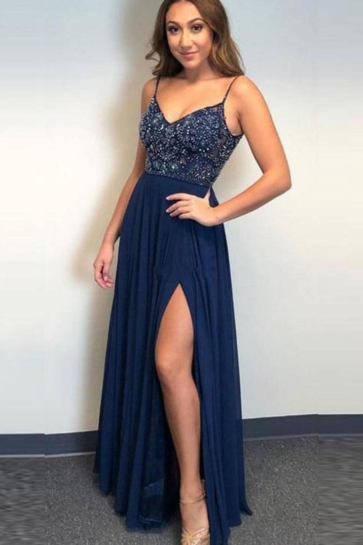 Charming Spaghetti Straps Evening Party Dress, Sexy Prom Dresses with Slit cg603