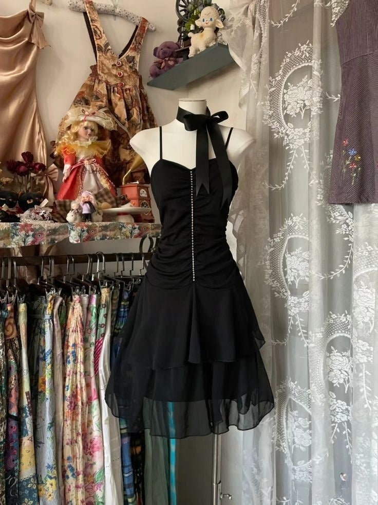 A Line Black Chiffon Short Party Dress Short Evening Dress cg25557