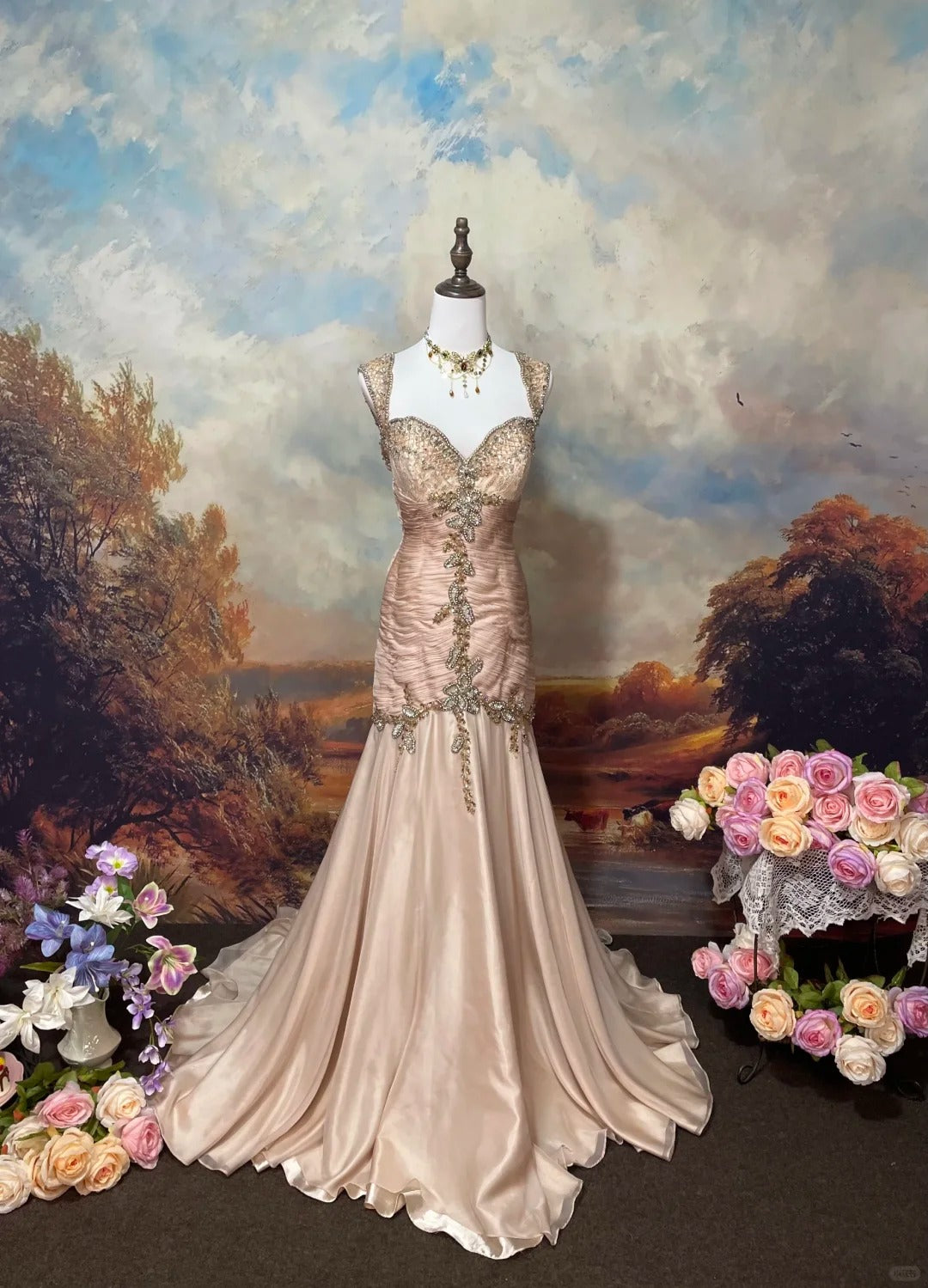 Light Pink Beaded Mermaid Evening Dress Unique Long Prom Dress cg25570