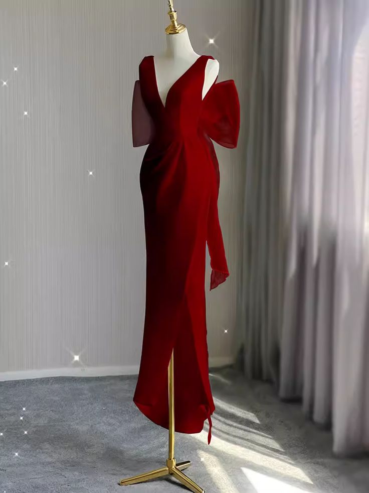 Sexy Sheath V neckline Long Senior Red Prom Dress Formal Dress cg25119