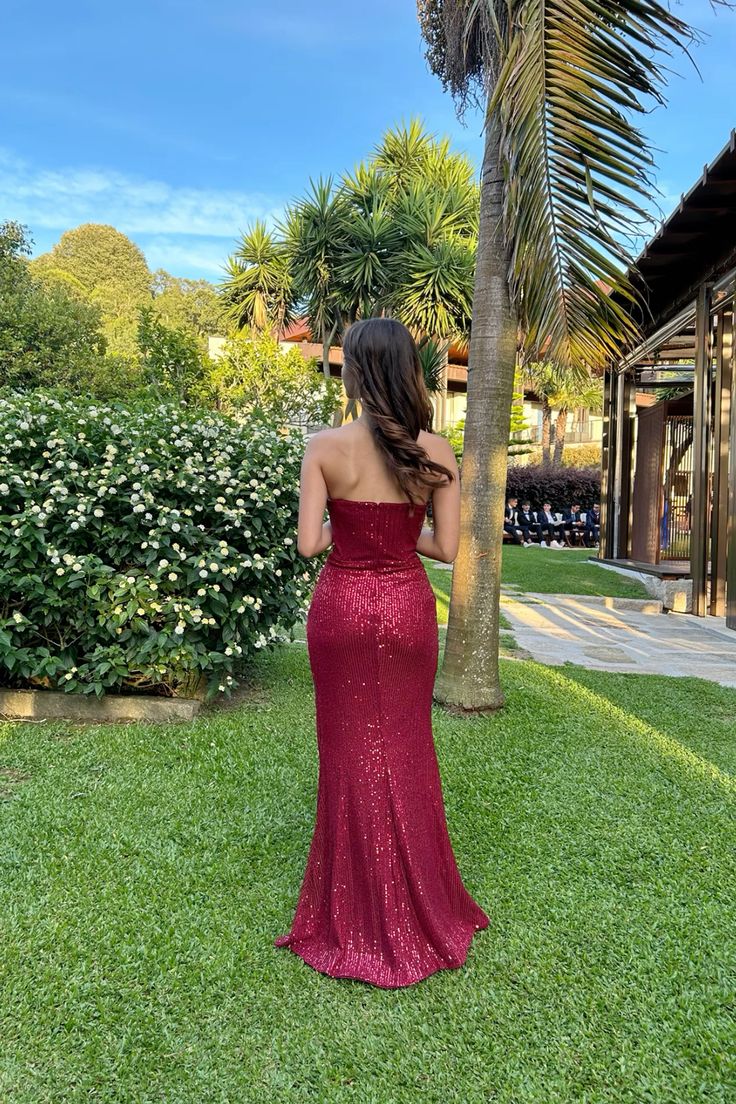 Burgundy Sequin Long Prom Dresses Charming Evening Dress cg25394