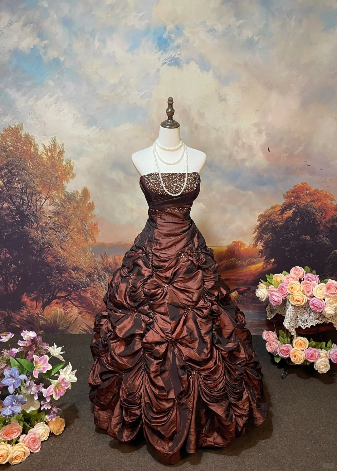 A Line Strapless Ball Gown Quinceanera Dress Unique Evening Dress cg25565