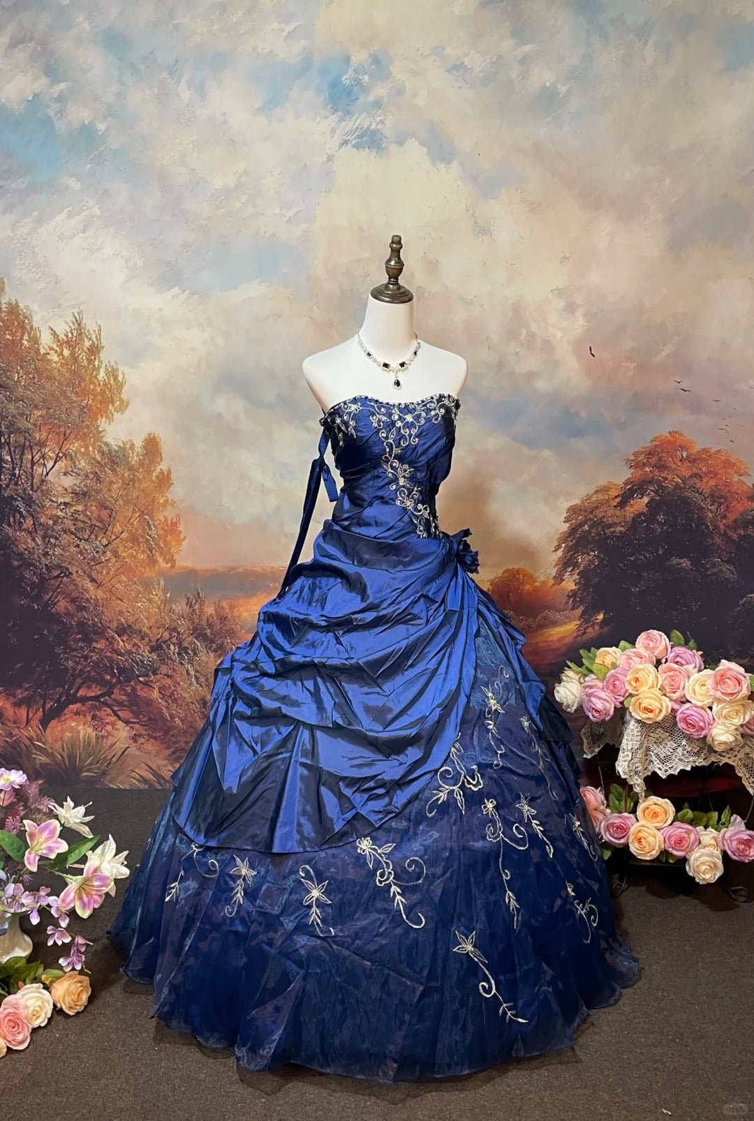 A Line Royal Blue Strapless Ball Gown Quinceanera Dress Unique Evening Dress cg25566