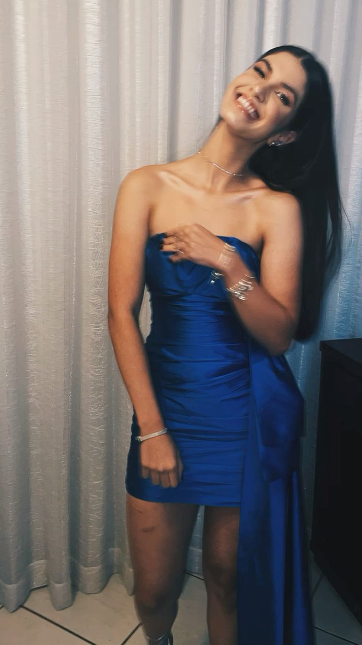 Satin prom dress, Sleevless blue short homecoming dress cg25153