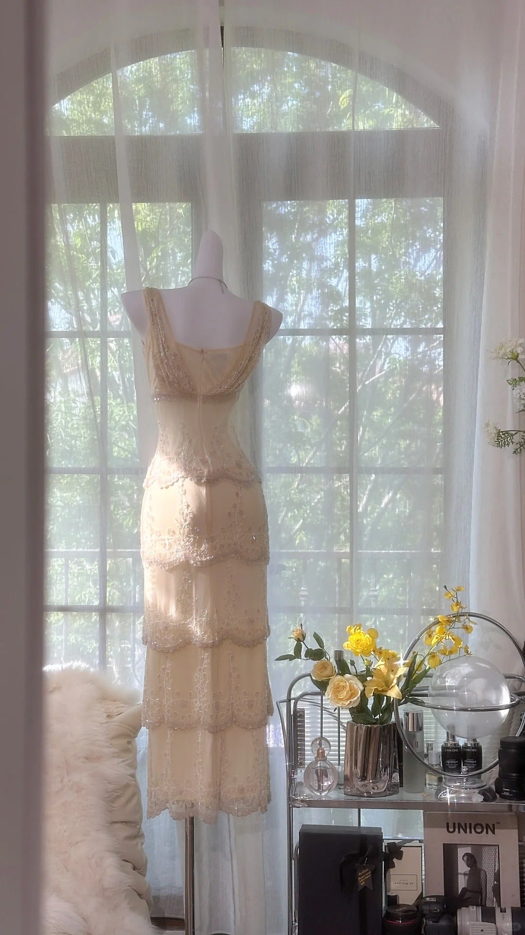 Vintage Evening Dresses, Light Champagne Long Sleeveless Party Gowns cg25534