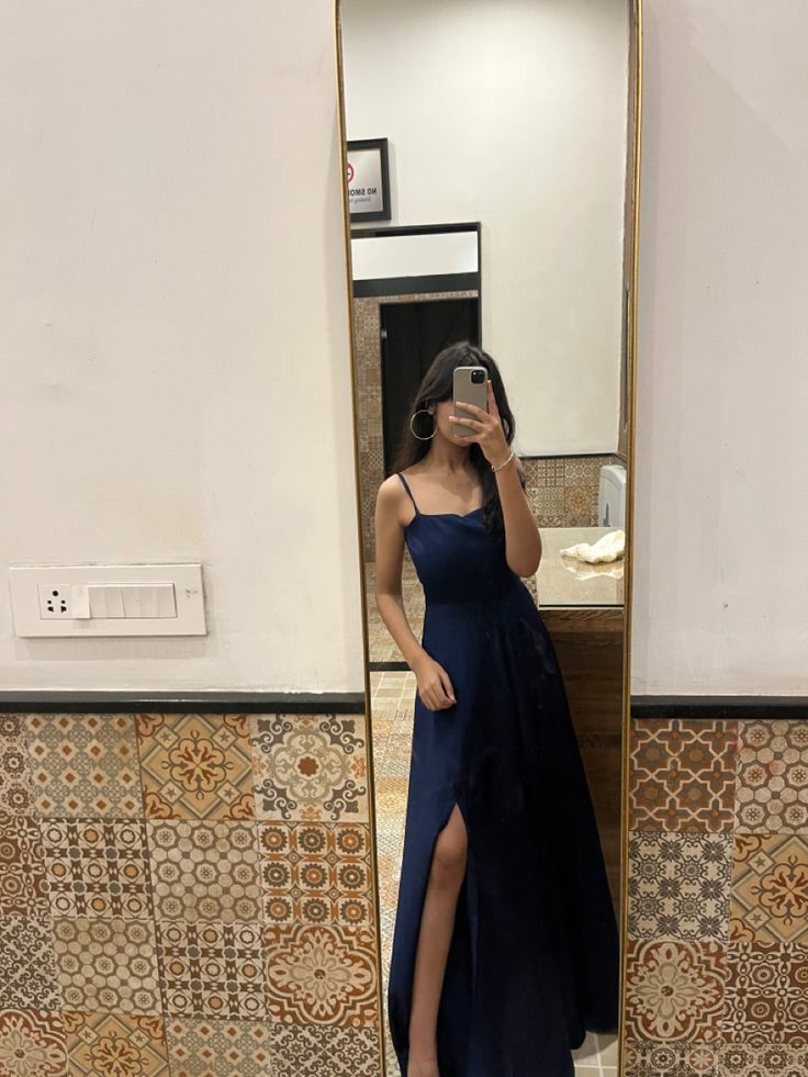 Navy Blue Evening Dresses Long Prom Gown With Slit cg25158
