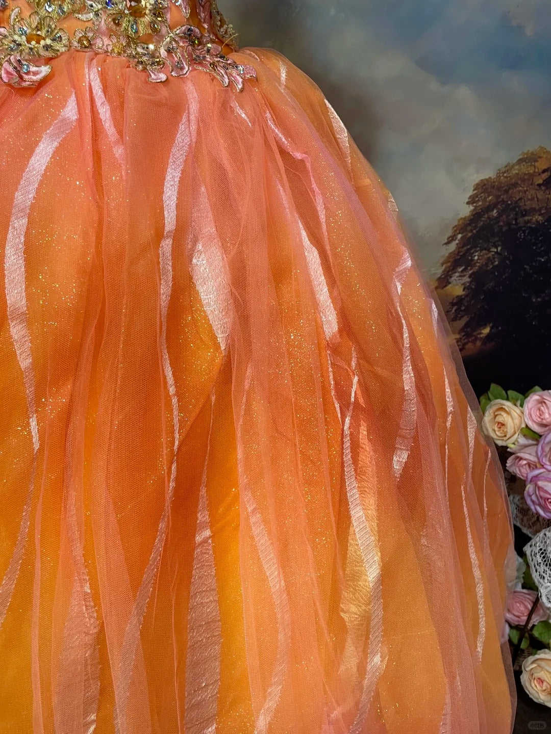 A Line Orange Strapless Ball Gown Quinceanera Dress Unique Evening Dress cg25571