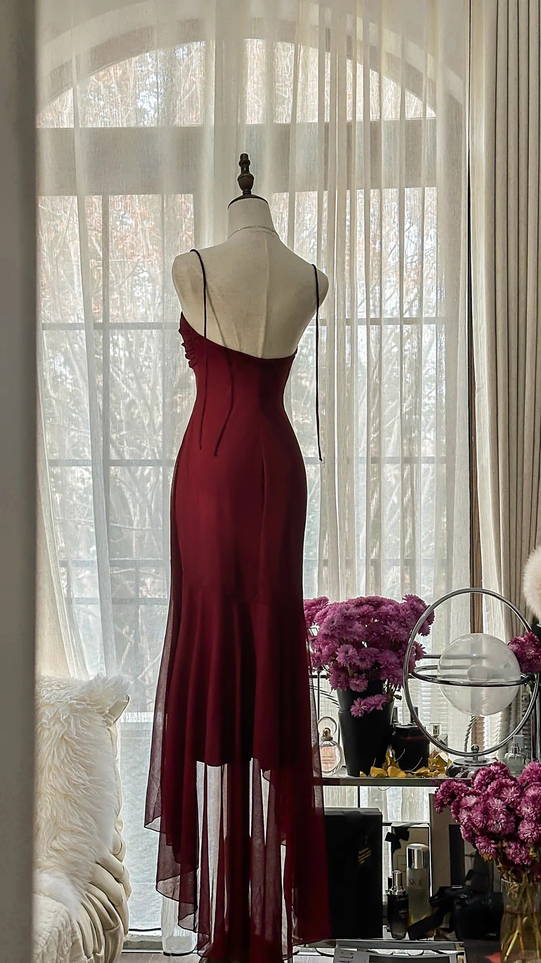 Burgundy Vintage Evening Dresses, Sleeveless Long Party Gowns cg25510