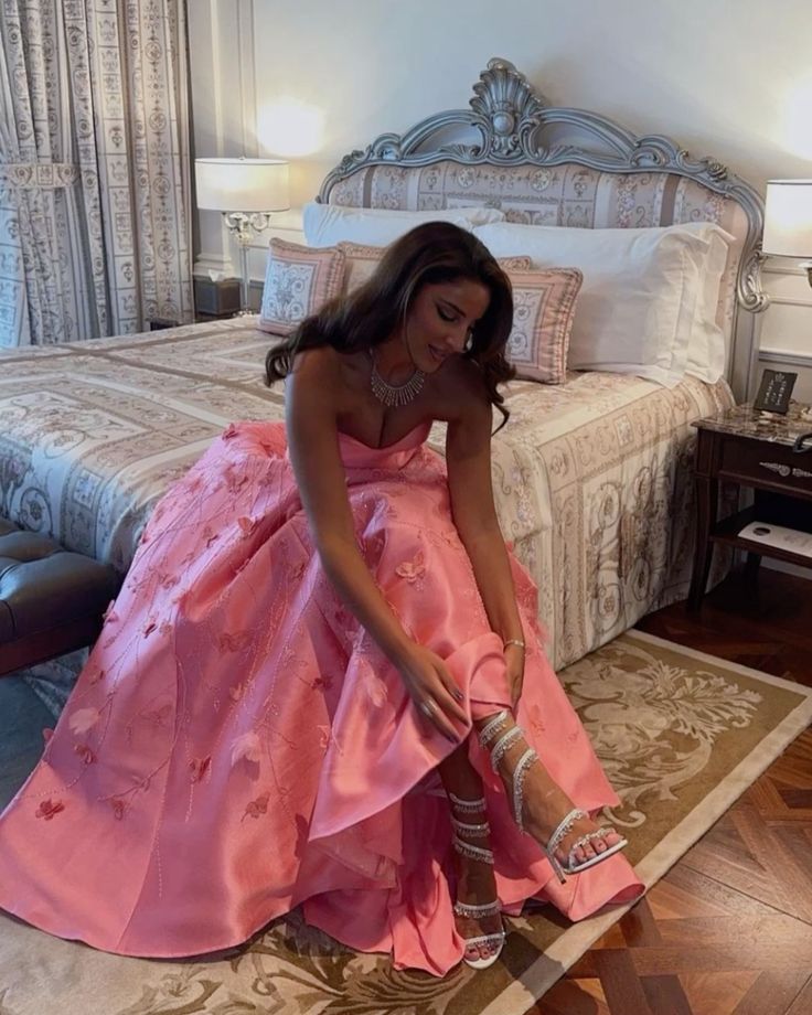 Pink Satin Handmade Flowers A Line Prom Dresses Unique Evening Dress cg25169