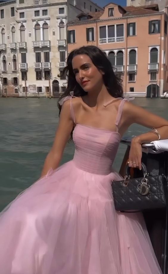 Simple Pink Tulle Prom Dress Spaghetti Straps Tea Length Evening Gown Graduation Guest Dress cg25142