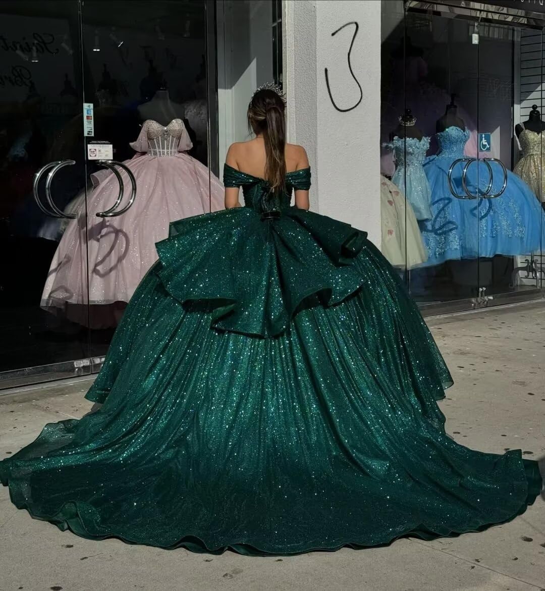 Puffy Tulle Long Quinceanera Dresses Ball Gown Off Shoulder Sweet 16 Dresses with Train Sweetheart Evening Gown cg25143