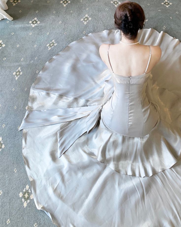 Sliver Grey Satin Straps Long Formal Gown, Cute Long Prom Dress cg25173