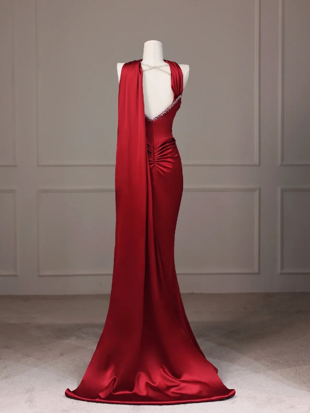 Red Mermaid Evening Dresses, Long Sleeveless Prom Party Gowns With Slit cg25533