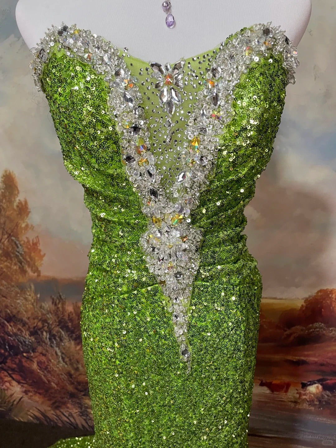 Green Sequin Mermaid Strapless Evening Dress Long Prom Dress cg25569