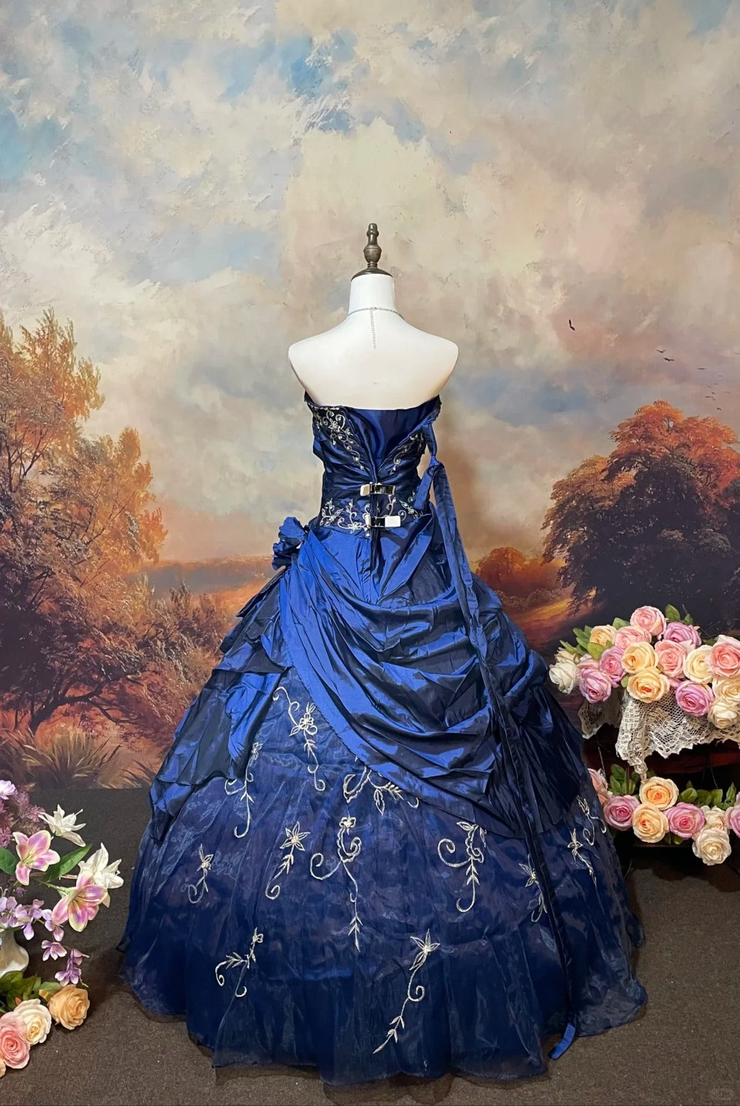 A Line Royal Blue Strapless Ball Gown Quinceanera Dress Unique Evening Dress cg25566