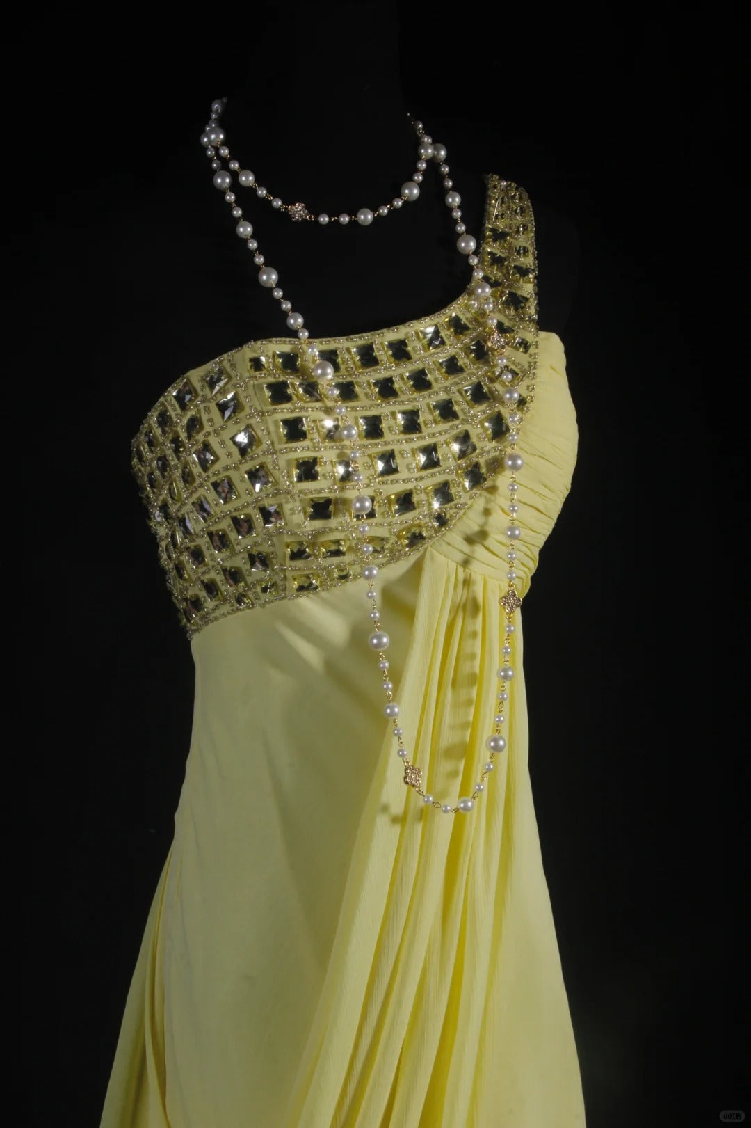 Yellow One Shoulder Chiffon Vintage Evening Dresses, Sleeveless Long Party Gowns cg25500