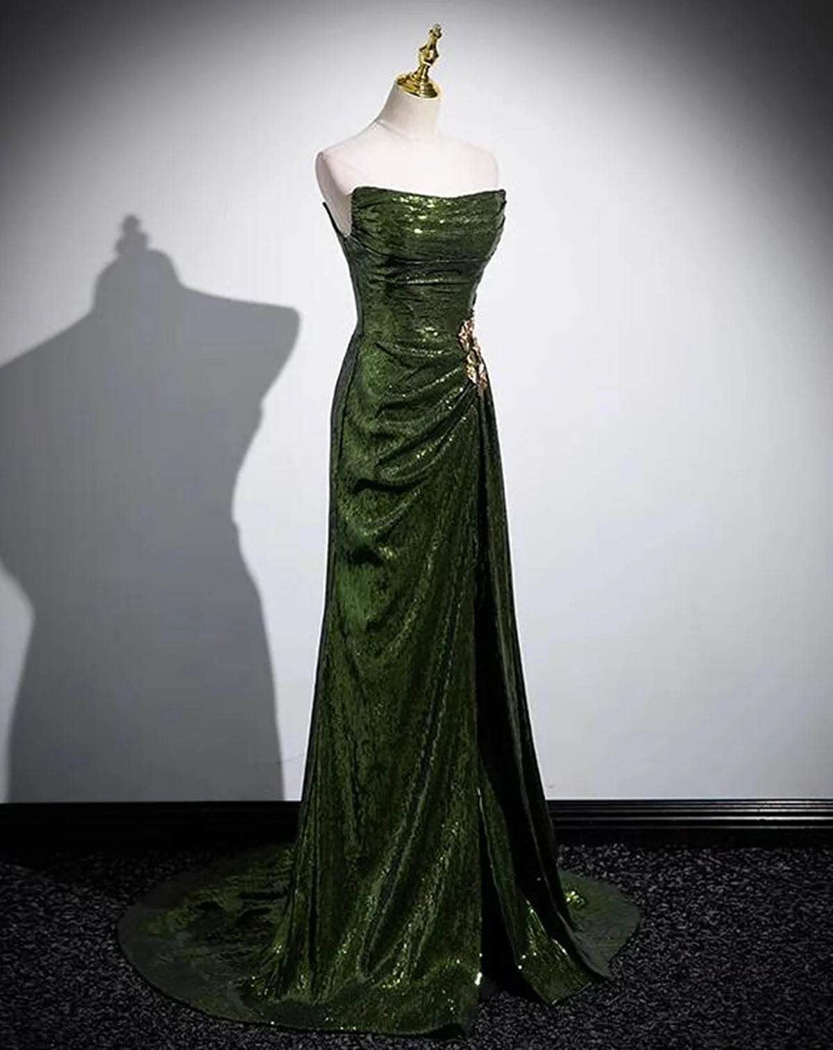 Green Sequins Mermaid Long Prom Dress with Leg Slit, Green Sequins Party Dress cg25260