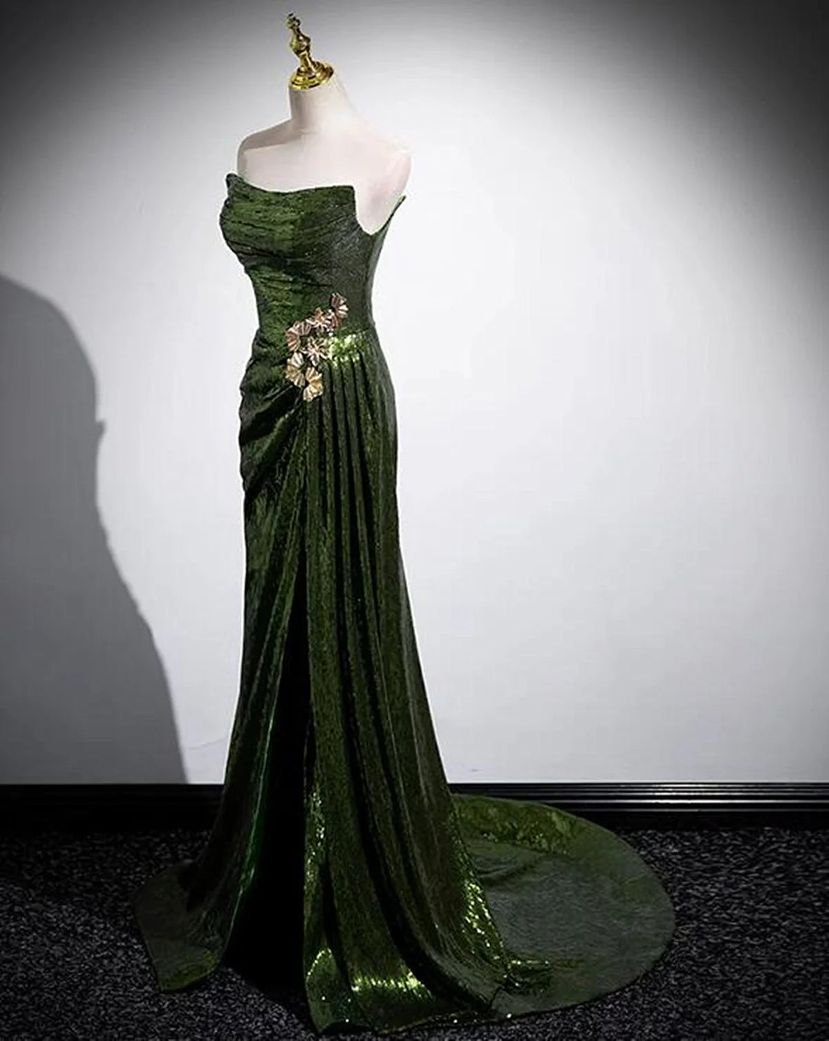 Green Sequins Mermaid Long Prom Dress with Leg Slit, Green Sequins Party Dress cg25260