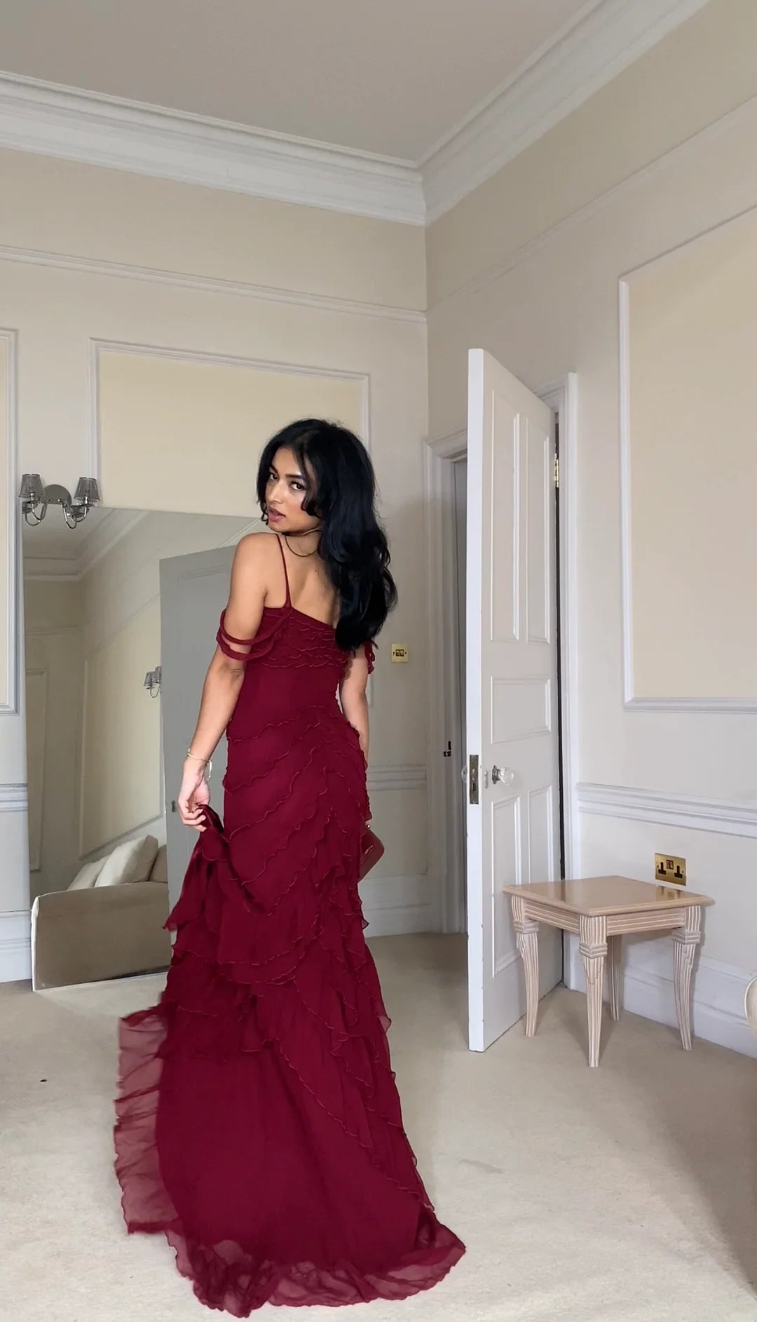 Sexy Burgundy Chiffon Long Prom Dresses Evening Dress cg25244