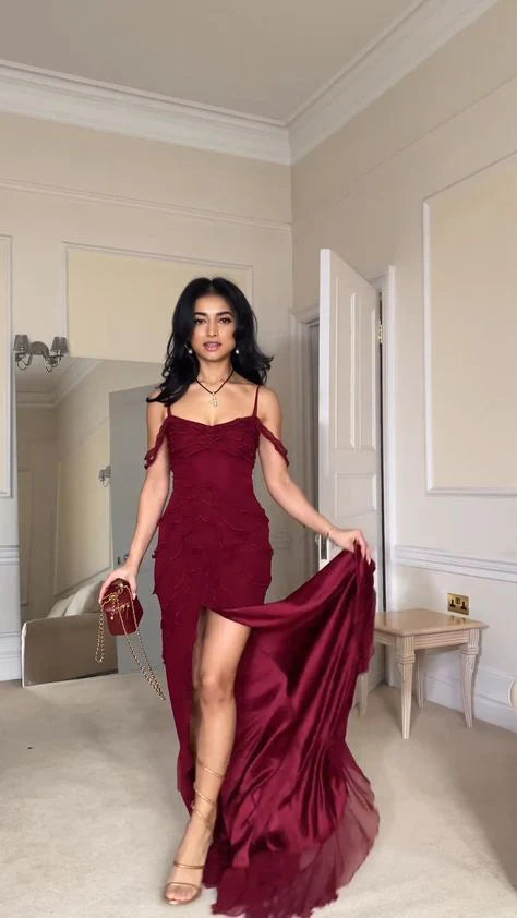 Sexy Burgundy Chiffon Long Prom Dresses Evening Dress cg25244