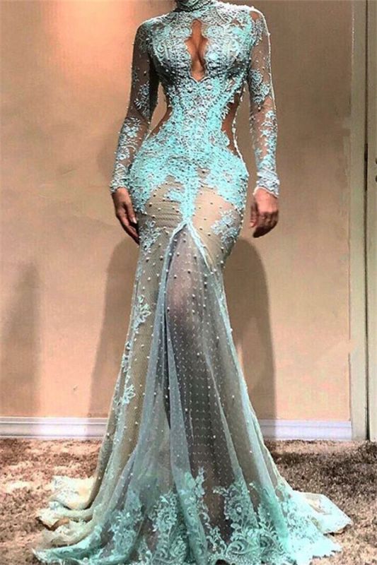 Sexy Lace Pearls Long Sleeve Evening Dress Prom Dress cg23325