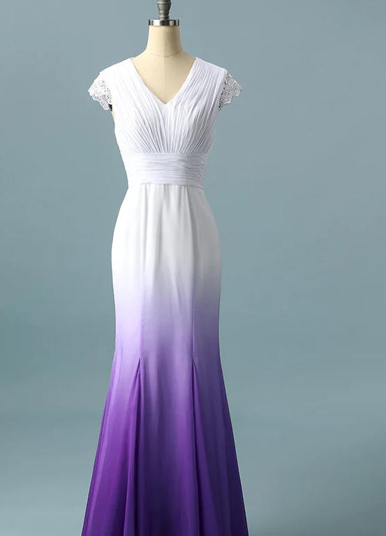 Colored Wedding Dresses, Purple and White Wedding Dress, Ombre Wedding Dress prom Dress cg11274
