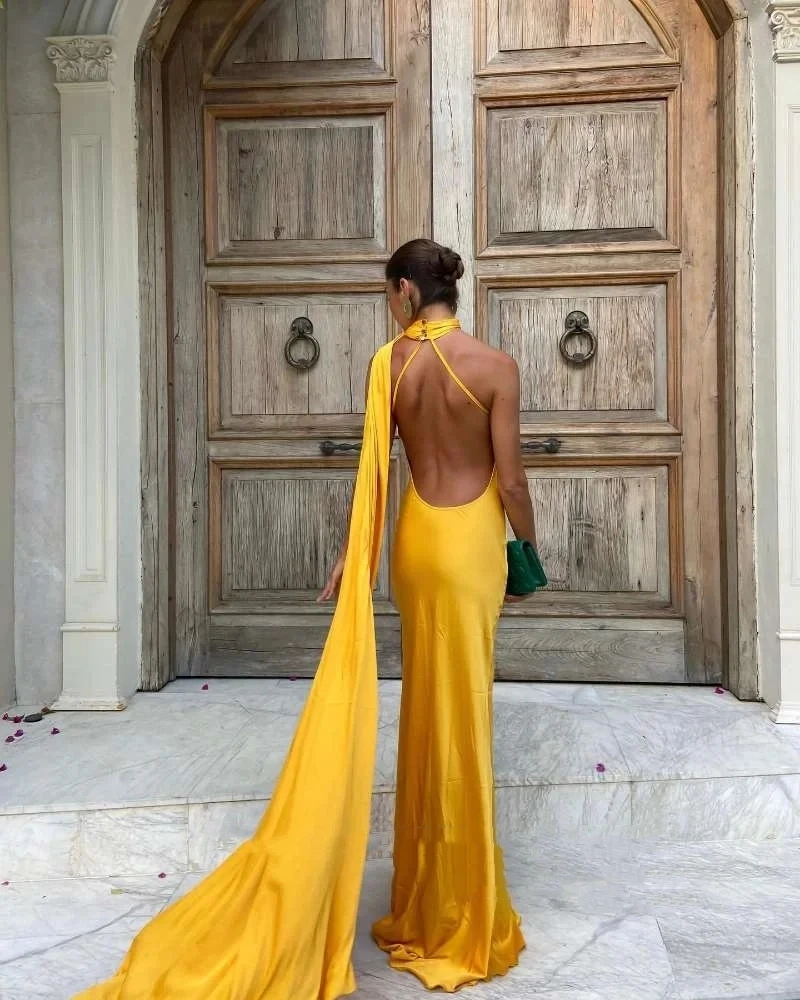 Satin evening dress for women sleeveless sexy party dress cg25130