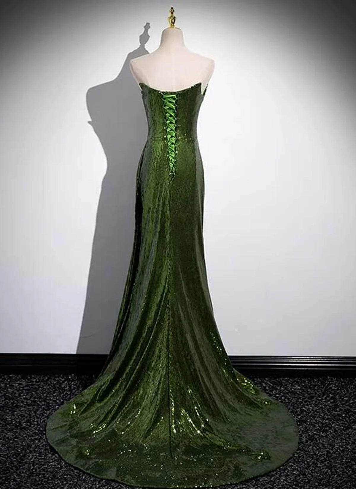 Green Sequins Mermaid Long Prom Dress with Leg Slit, Green Sequins Party Dress cg25260
