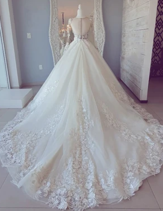 White lace long sleeve ball gown prom dress wedding dress cg11015