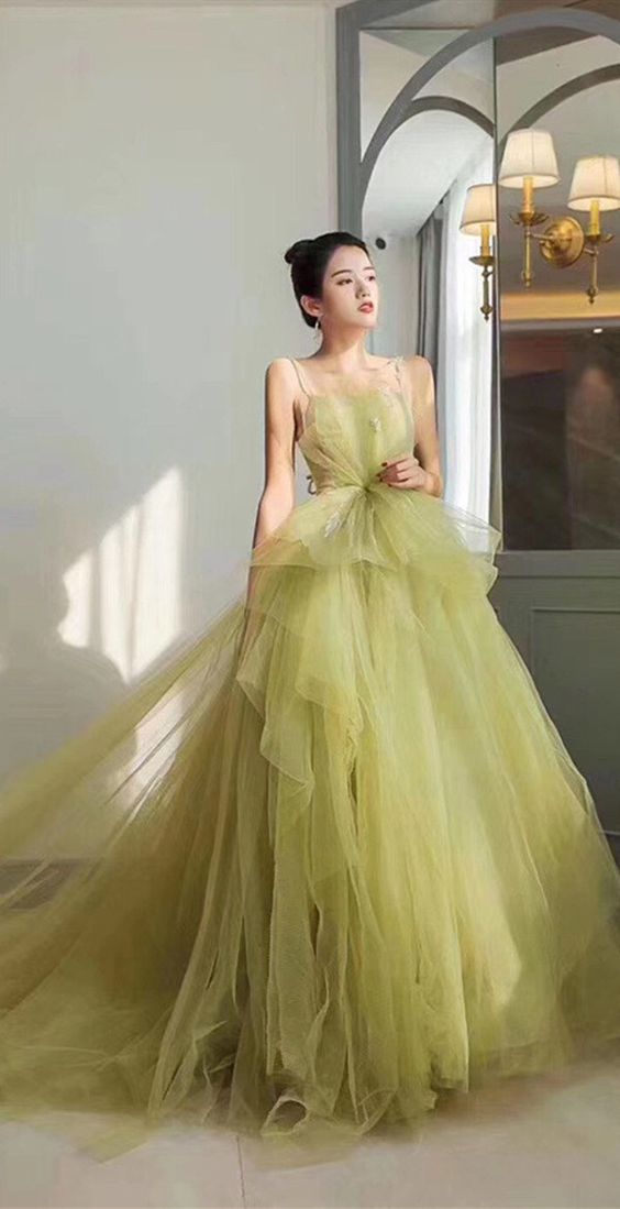 Spaghetti Straps A-line Wedding Dresses, 2020 Tulle Wedding prom Dresses cg11968