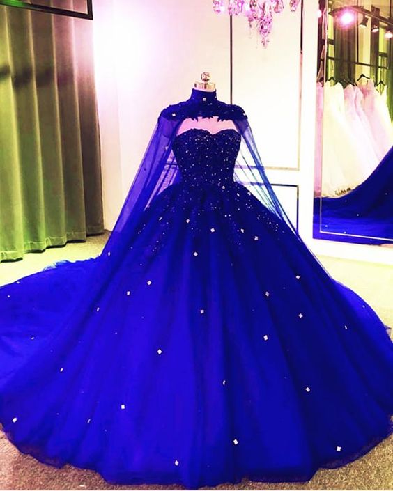Tulle Ball Gown Wedding Dress With Cape Prom Dresses, Evening Dresses cg12137