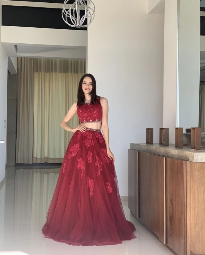 Two Pieces Burgundy prom dress, Long Prom Dress, Prom dress cg13142