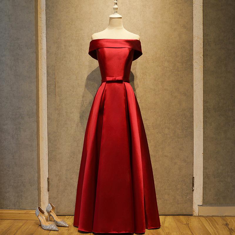 High Quality Wine Red Satin Simple Floor Length Bridesmaid Dress, Red Prom Dress cg13174
