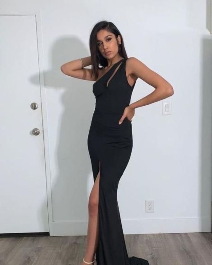 One Shoulder Side Slit Mermaid Evening Dress, Black Long Dress Prom Gown cg13183