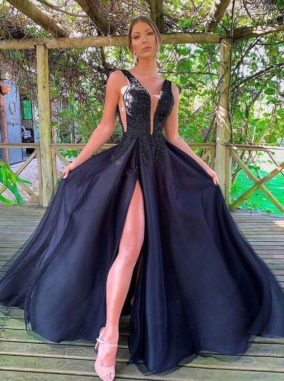 A-line V Neck Long Prom Dress , Sexy Prom Dress cg13246