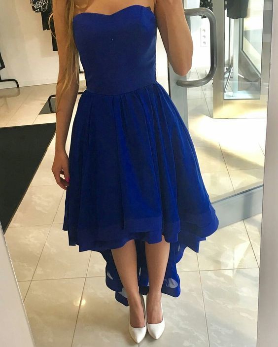Royal Blue High Low Strapless Sweetheart Evening Dress, Prom Dress cg13518