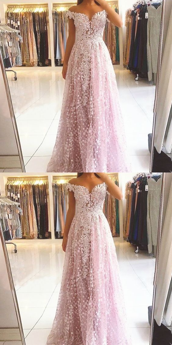 Off the shoulder long prom dress , lace prom dress cg15133