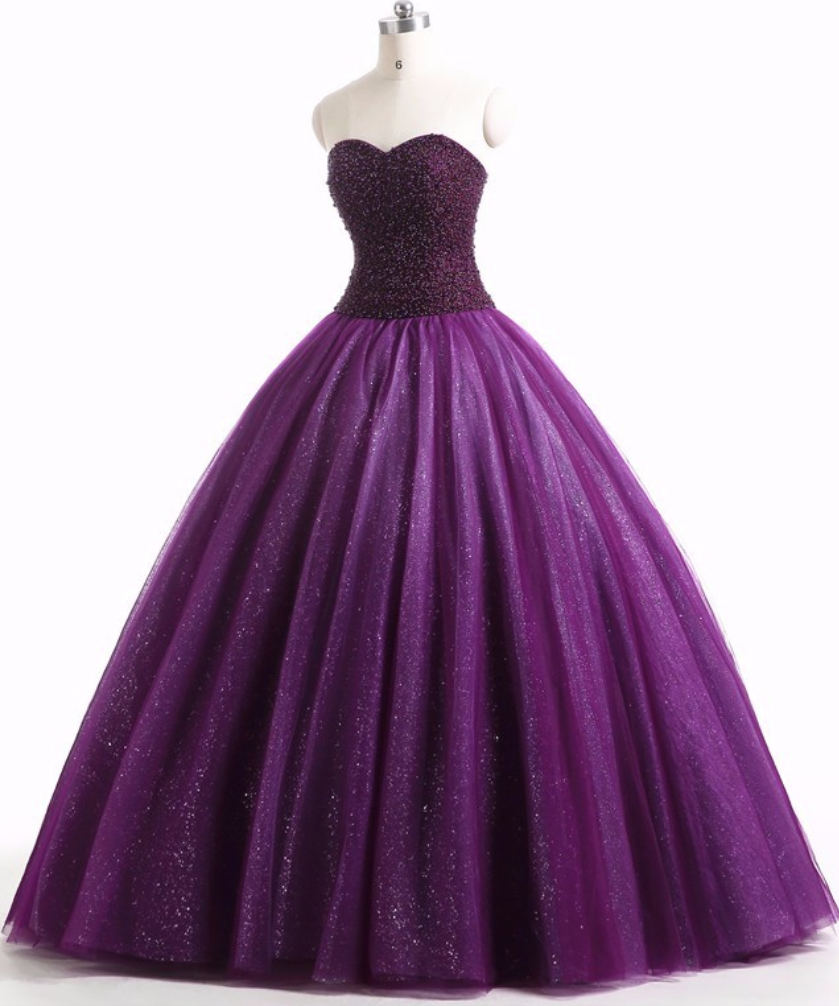 Gorgeous Purple Beaded Tulle Ball Gown Sweet 16 Dress, Purple Quinceanera Dress Prom Dress cg15680