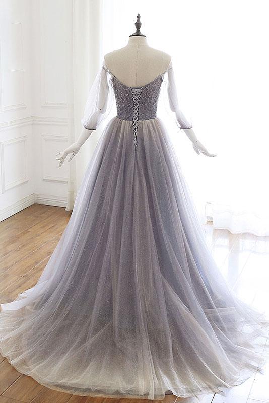 UNIQUE TULLE SEQUIN LONG PROM DRESS, TULLE EVENING DRESS cg1606